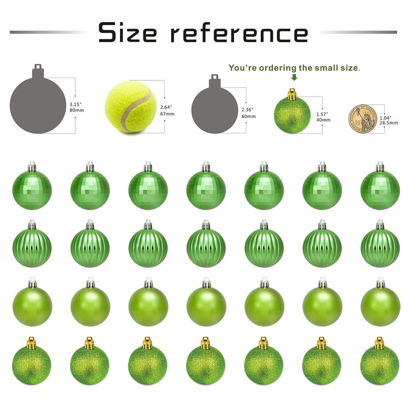 AUXO-FUN Small Size 28ct shatterproof Christmas Ball Ornaments in 4 Classic finishes for Christmas Tree Decoration (Lime Green, 1.57â€œ Mini Size) - Image 4